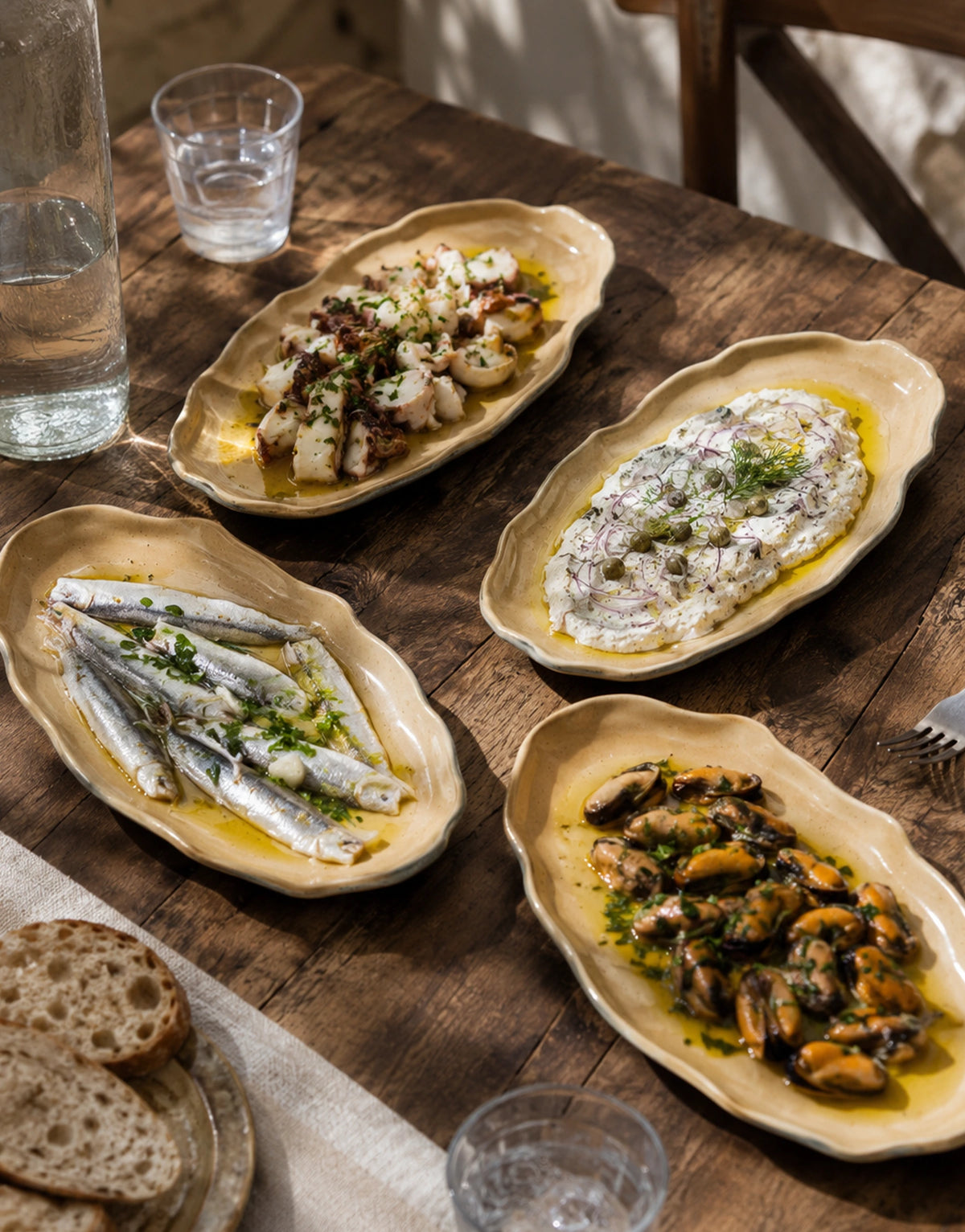 4'lü Dokulu Dalgalı Turuncu Meze Tabağı