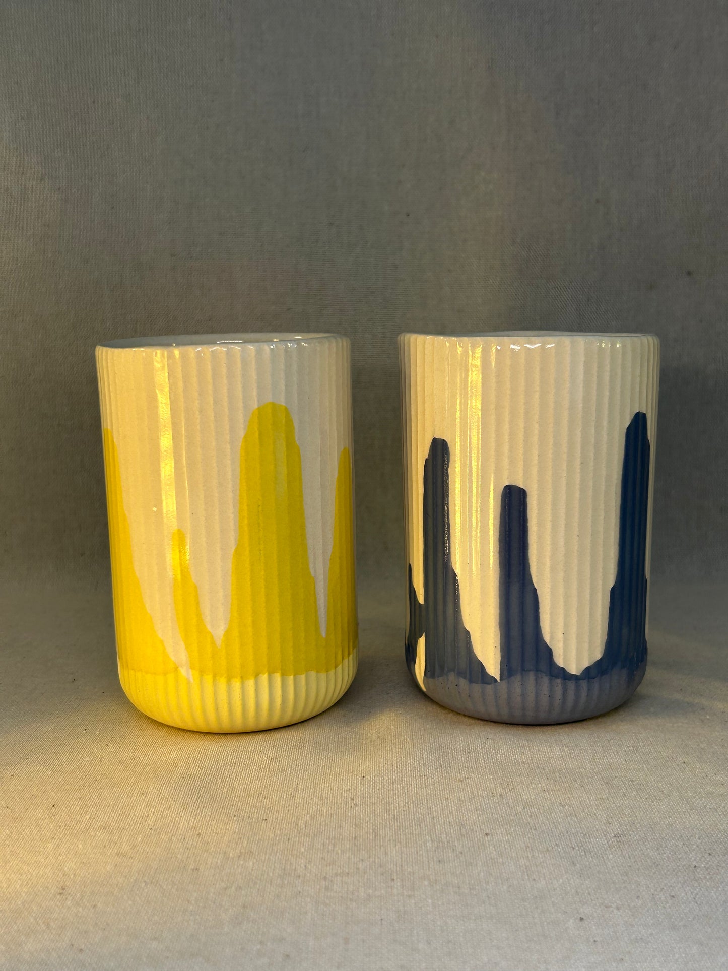 Lacivert & Sarı Tırtıklı Dalga Kupalar
