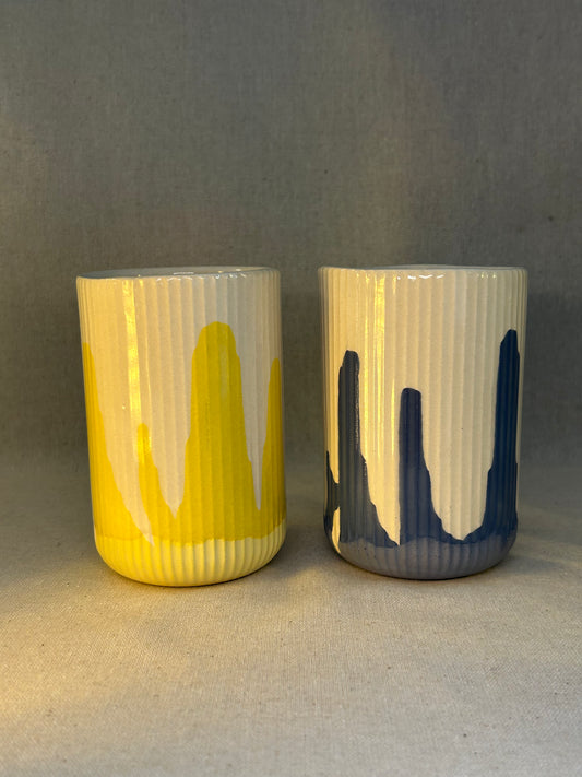 Lacivert & Sarı Tırtıklı Dalga Kupalar